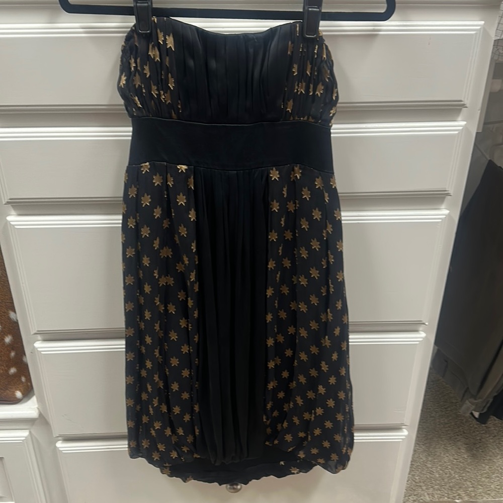 Diane Von Furstenberg Angelique Black Gold Star Strapless Dress